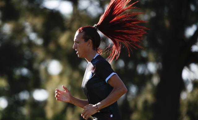 Soccer player Mara Gomez trains with first division Villa San Carlos women's soccer team, in La Plata, Argentina, Wednesday, Feb. 12, 2020. Gomez is a transgender woman who is limited to only training with her team while she waits for permission to start playing from the Argentina Football Association or AFA. If approved, she would become the first trans woman to compete in a professional AFA tournament. (AP Photo/Natacha Pisarenko) (AP) Soccer player Mara Gomez trains with first division Villa San Carlos women's soccer team, in La Plata, Argentina, Wednesday, Feb. 12, 2020. Gomez is a transgender woman who is limited to only training with her team while she waits for permission to start playing from the Argentina Football Association or AFA. If approved, she would become the first trans woman to compete in a professional AFA tournament. (AP Photo/Natacha Pisarenko) (AP)