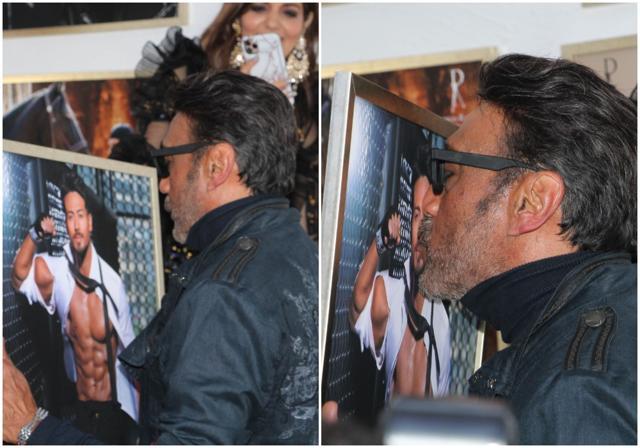 Tiger Shroff’s father Jackie kisses his son’s portrait. Tiger Shroff’s father Jackie kisses his son’s portrait.