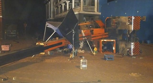A crane lies sideways on the road after it crashed on the set of actor Kamal Haasan's upcoming film Indian 2, in Chennai. (PTI) A crane lies sideways on the road after it crashed on the set of actor Kamal Haasan's upcoming film Indian 2, in Chennai. (PTI)