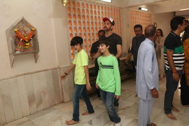 Hrithik Roshan with his two sons on Mahashivratri. Hrithik Roshan with his two sons on Mahashivratri.