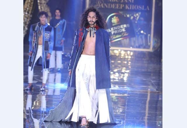 A couture denim ensemble from Mard by Abu Jani Sandeep Khosla.