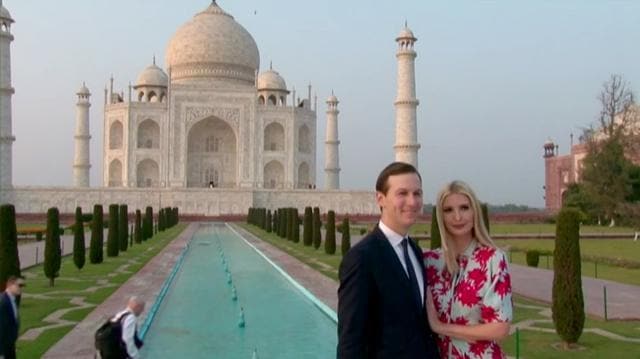 US President Donald Trump's daughter Ivanka Trump and son-in-law Jared Kushner at Taj Mahal in Agra. (ANI)