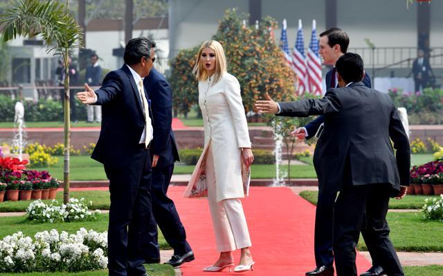 Ivanka Trump with husband Jared Kushner during the ceremonial reception of US President Donald Trump and First Lady Melania Trump, at Rashtrapati Bhawan. (ANI) Ivanka Trump with husband Jared Kushner during the ceremonial reception of US President Donald Trump and First Lady Melania Trump, at Rashtrapati Bhawan. (ANI)