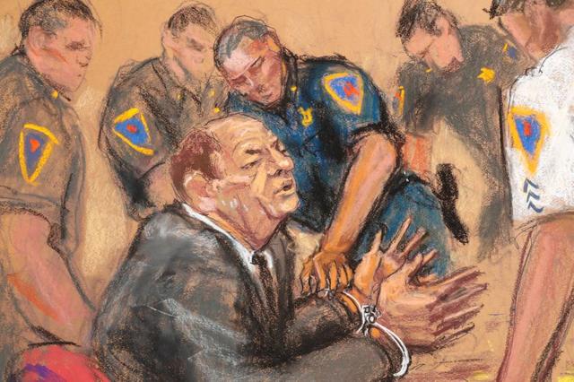 Film producer Harvey Weinstein is handcuffed after his guilty verdict in his sexual assault trial at the New York Criminal Court. (REUTERS) Film producer Harvey Weinstein is handcuffed after his guilty verdict in his sexual assault trial at the New York Criminal Court. (REUTERS)