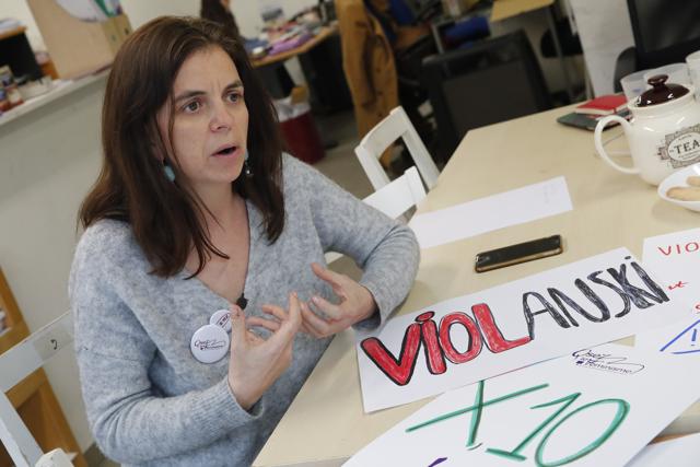 Celine Piques, from women's activist group "Osons le Feminisme" answers the Associated Press in Paris. French women's rights activists prepare to protest Friday against multiple nominations for Roman Polanski at the Cesar Awards ceremony. (AP) Celine Piques, from women's activist group "Osons le Feminisme" answers the Associated Press in Paris. French women's rights activists prepare to protest Friday against multiple nominations for Roman Polanski at the Cesar Awards ceremony. (AP)
