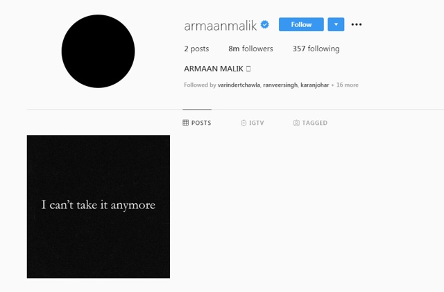 Armaan Malik has removed all his Instagram posts, save one.