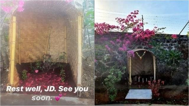 JD’s final resting place is decked with flowers. JD’s final resting place is decked with flowers.