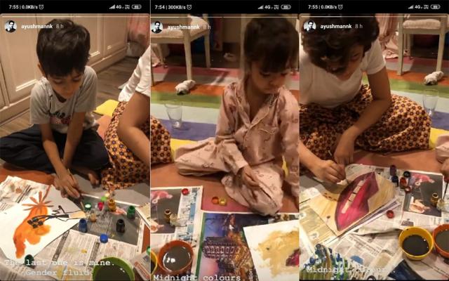 Virajveer, Varushka and Tahira busy working on their paintings.