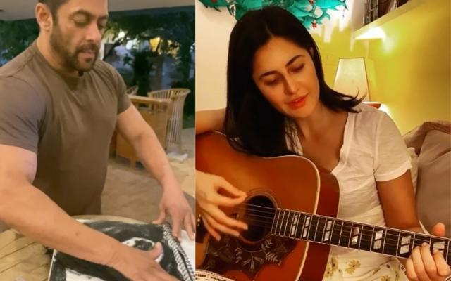 Salman Khan makes a sketch, Katrina Kaif plays a guitar at home. Salman Khan makes a sketch, Katrina Kaif plays a guitar at home.