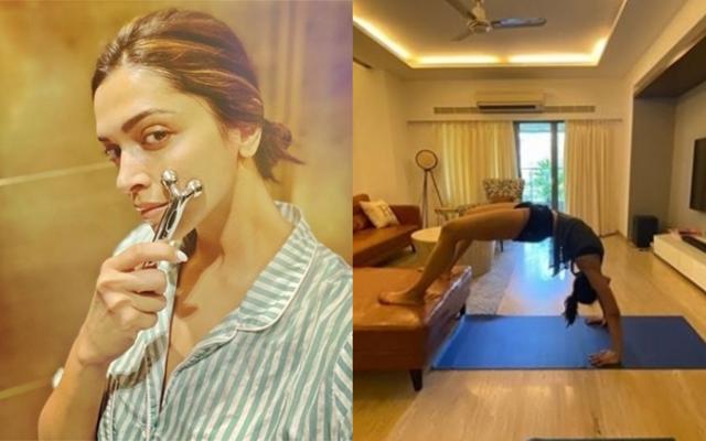 Deepika Padukone massaging her face and Rakul Preet Singh practising yoga. Deepika Padukone massaging her face and Rakul Preet Singh practising yoga.