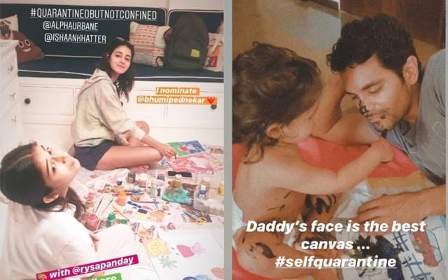 Ananya Panday paints with sister, Angad Bedi and daughter Mehr play with paint. Ananya Panday paints with sister, Angad Bedi and daughter Mehr play with paint.