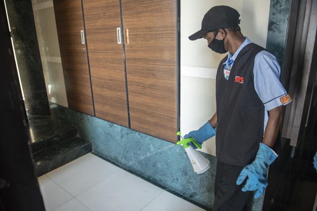 The premises being sanitised. The premises being sanitised.