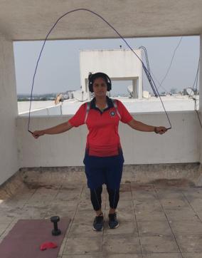 Hasabnis doing her workout. (HT/PHOTO)