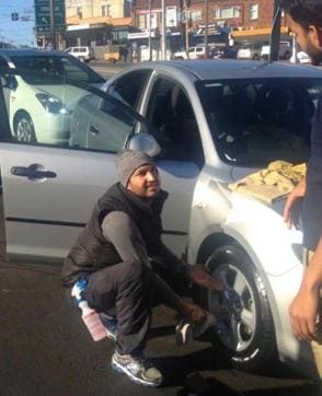 Jassie Gill washing cars in Australia. Jassie Gill washing cars in Australia.