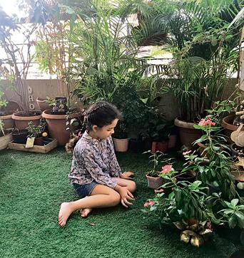 Actor Shruti Seth Aslam's daughter Alina in her garden Actor Shruti Seth Aslam's daughter Alina in her garden