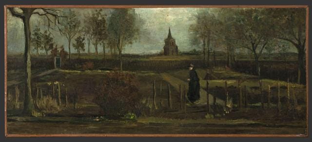 This image released by the Gronninger Museum on Monday March 30, 2020, shows Dutch master Vincent van Gogh's painting titled "The Parsonage Garden at Nuenen in Spring" which was stolen from the Singer Museum in Laren, Netherlands, Monday March 30, 2020. The Dutch museum that is currently closed to prevent the spread of the coronavirus says the was stolen in a smash-and-grab raid overnight. (Groninger Museum via AP Photo) (AP) This image released by the Gronninger Museum on Monday March 30, 2020, shows Dutch master Vincent van Gogh's painting titled "The Parsonage Garden at Nuenen in Spring" which was stolen from the Singer Museum in Laren, Netherlands, Monday March 30, 2020. The Dutch museum that is currently closed to prevent the spread of the coronavirus says the was stolen in a smash-and-grab raid overnight. (Groninger Museum via AP Photo) (AP)