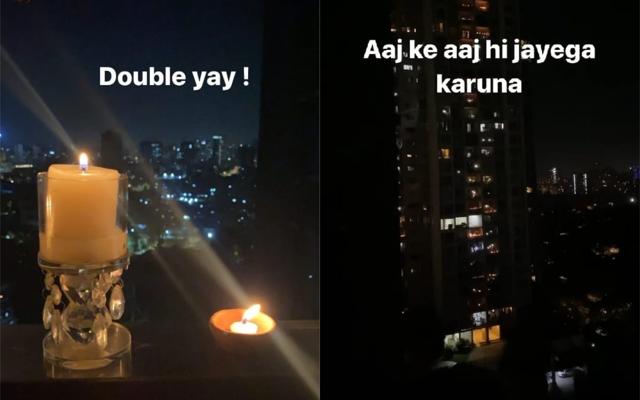 Taapsee Pannu lights candles in her balcony. Taapsee Pannu lights candles in her balcony.