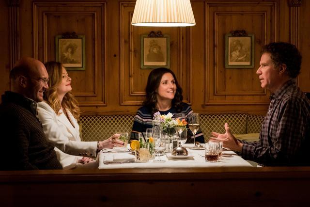 This image released by Fox Searchlight shows Alex MacQueen, from left, Miranda Otto, Julia Louis-Dreyfus, and Will Ferrell in a scene from Downhill. (AP)