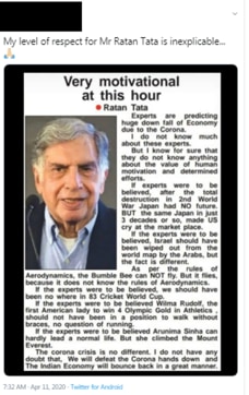 The message is being falsely attributed to Ratan Tata.