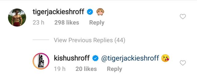 Tiger Shroff’s comment on sister Krishna’s post. Tiger Shroff’s comment on sister Krishna’s post.