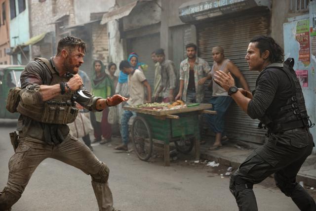 Chris Hemsworth and Randeep Hooda in a still from Extraction. (Jasin Boland/NETFLIX) Chris Hemsworth and Randeep Hooda in a still from Extraction. (Jasin Boland/NETFLIX)