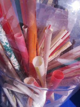 This photo shows an array of plastic straws plucked from New Jersey beaches. (AP) This photo shows an array of plastic straws plucked from New Jersey beaches. (AP)