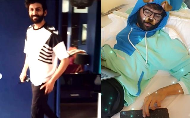 Kartik Aaryan while working from home. Kartik Aaryan while working from home.
