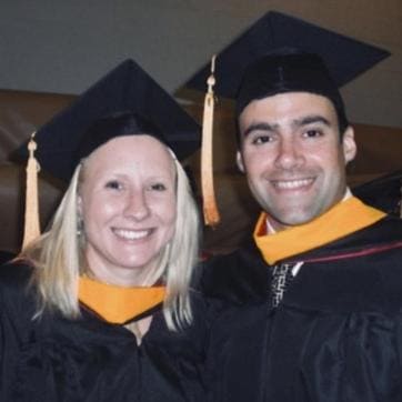Image shows Ben Cayer and Mindy Brock during their Certified Registered Nurse Anesthetist school graduation. (AP) Image shows Ben Cayer and Mindy Brock during their Certified Registered Nurse Anesthetist school graduation. (AP)