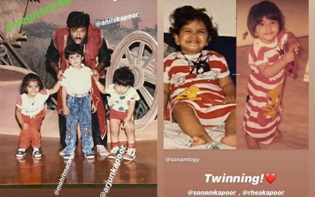 Anil Kapoor with Sonam Kapoor, Mohit Marwah and Arjun Kapoor (left), Rhea Kapoor and Sonam Kapoor in same clothes. Anil Kapoor with Sonam Kapoor, Mohit Marwah and Arjun Kapoor (left), Rhea Kapoor and Sonam Kapoor in same clothes.