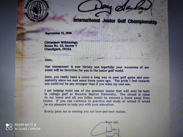 Doug Sanders’ letter to Jeev inviting him to join high school in Houston (Special Arrangement) Doug Sanders’ letter to Jeev inviting him to join high school in Houston (Special Arrangement)