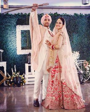 Sharad Malhotra with his wife Ripci Bathia during one of their wedding ceremonies last year