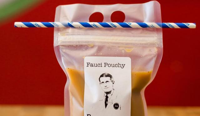This recent Handout picture released on April 16, 2020, shows a take away cocktail named after Dr Anthony Fauci called "Fauci Pouchy" produced and distributed by the Capo Bar and speakeasy in Washington. (AFP) This recent Handout picture released on April 16, 2020, shows a take away cocktail named after Dr Anthony Fauci called "Fauci Pouchy" produced and distributed by the Capo Bar and speakeasy in Washington. (AFP)