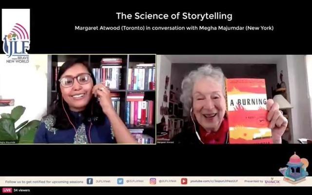 Booker Prize-winning author Margaret Atwood in conversation with author Megha Mujumdar (Photo: twitter/MeghaMaj) Booker Prize-winning author Margaret Atwood in conversation with author Megha Mujumdar (Photo: twitter/MeghaMaj)