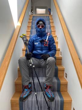 Former professional rugby player and quadriplegic, Ed Jackson, is seen as he attempts to climb the height of Mount Everest up his staircase at home to raise money for Wings for Life - a spinal cord research foundation, in Bath, Britain, in this handout image taken on April 15, 2020. Wings for Life/Handout via REUTERS (REUTERS)