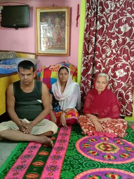 (L to R) Mihir, Ritu and Ritu’s mother in their rented room in Narsingphur, Gurgaon.