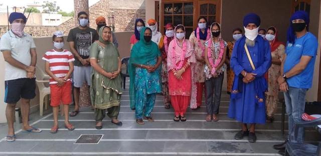 Hoshiarpur-based residents photographed on their return from Nanded on Saturday. Hoshiarpur-based residents photographed on their return from Nanded on Saturday.
