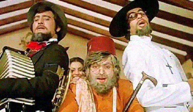 Rishi Kapoor with late Vinod Khanna and Amitabh Bachchan in Amar Akbar Anthony. Rishi Kapoor with late Vinod Khanna and Amitabh Bachchan in Amar Akbar Anthony.