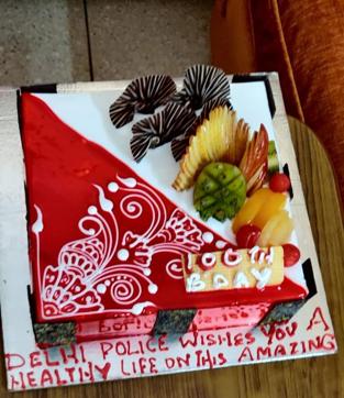 Birthday cake for K. K. Mehra from Delhi Police. Birthday cake for K. K. Mehra from Delhi Police.