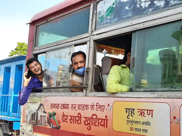 Migrant workers on board a UP state transport bus that will take them to their native districts after they returned from Maharshtra. (HT Photo ) Migrant workers on board a UP state transport bus that will take them to their native districts after they returned from Maharshtra. (HT Photo )