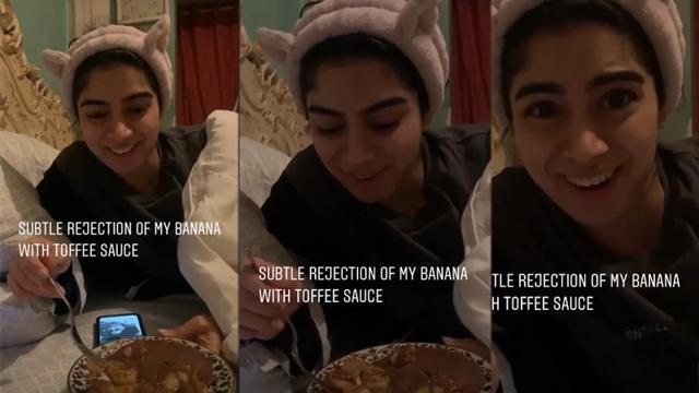 Khushi Kapoor tastes Janhvi Kapoor’s new dish. Khushi Kapoor tastes Janhvi Kapoor’s new dish.