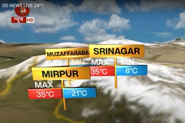 Doordarshan News has included towns of territories occupied by Pakistan in its daily weather bulletins (DD News/Screengrab)
