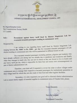 BJP councillor Sayeeda Ladakhi’s letter to commissioner secretary Rigzin Samphel