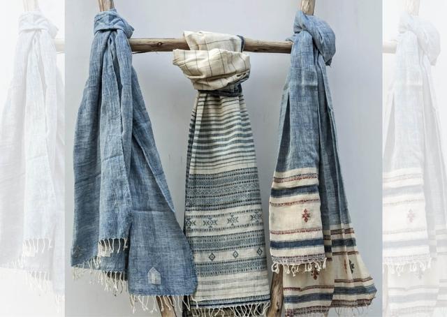 Organic cotton stoles in natural dyes by Sonia Singh for Indigo Amour Organic cotton stoles in natural dyes by Sonia Singh for Indigo Amour