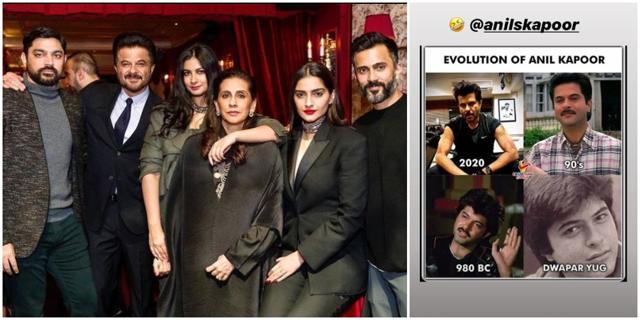 Anil kapoor with his family; (left) the image that Rhea Kapoor shared. Anil kapoor with his family; (left) the image that Rhea Kapoor shared.