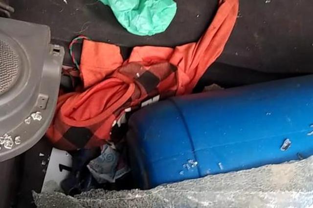 The explosives were being carried in a drum in the Santro car that was stopped by security forces (Sourced/J& Police) The explosives were being carried in a drum in the Santro car that was stopped by security forces (Sourced/J& Police)