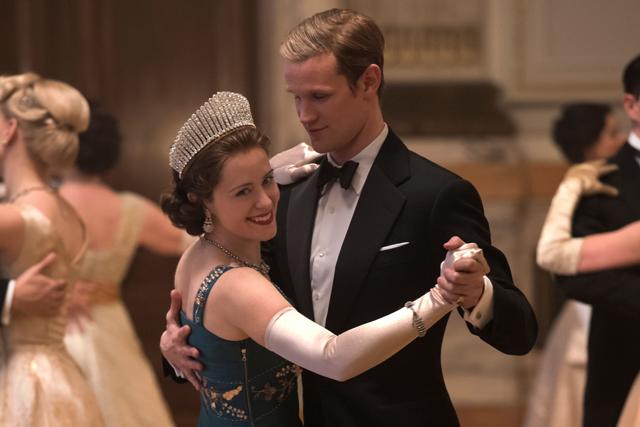 Claire Foy and Matt Smith as Queen Elizabeth and Prince Philip in The Crown.