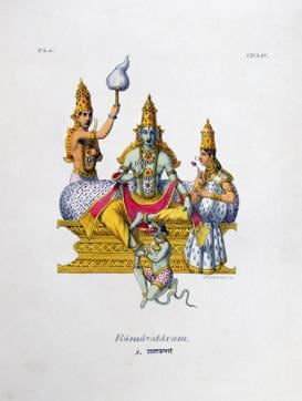 'Ramavataram', 1828. A lithograph from L'Inde Français, 1828. From the collection of Jean Claude Carriere. (Print Collector/Getty Images)
