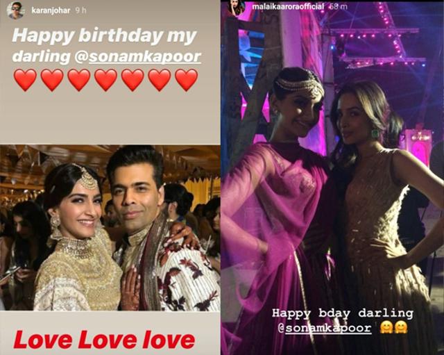 Karan Johar and Malaika Arora shared birthday wishes for Sonam Kapoor on Instagram. Karan Johar and Malaika Arora shared birthday wishes for Sonam Kapoor on Instagram.