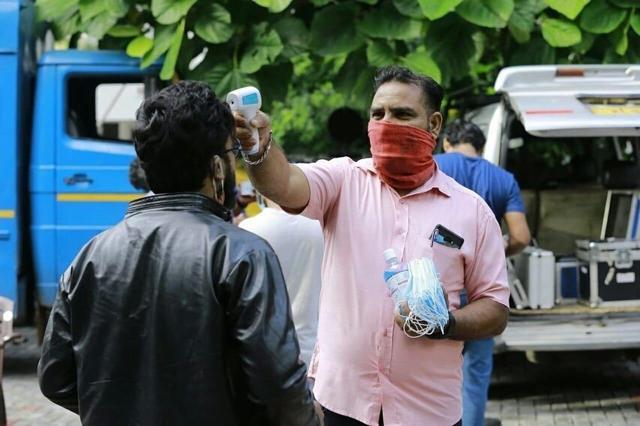 Temperature checks at shooting venue.