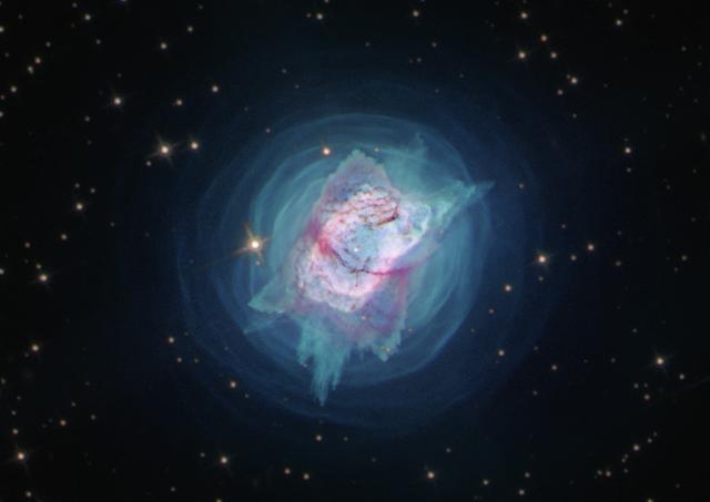 Recently, NGC 7027’s central star was identified in a new wavelength of light — near-ultraviolet — for the first time by using Hubble’s unique capabilities. The near-ultraviolet observations will help reveal how much dust obscures the star and how hot the star really is. (NASA) Recently, NGC 7027’s central star was identified in a new wavelength of light — near-ultraviolet — for the first time by using Hubble’s unique capabilities. The near-ultraviolet observations will help reveal how much dust obscures the star and how hot the star really is. (NASA)